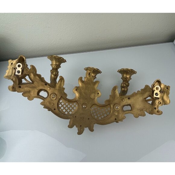 Triple Plastic Gold Candle Curved Wall Sconce MCM Homco USA Hollywood Regency - Picture 15 of 16